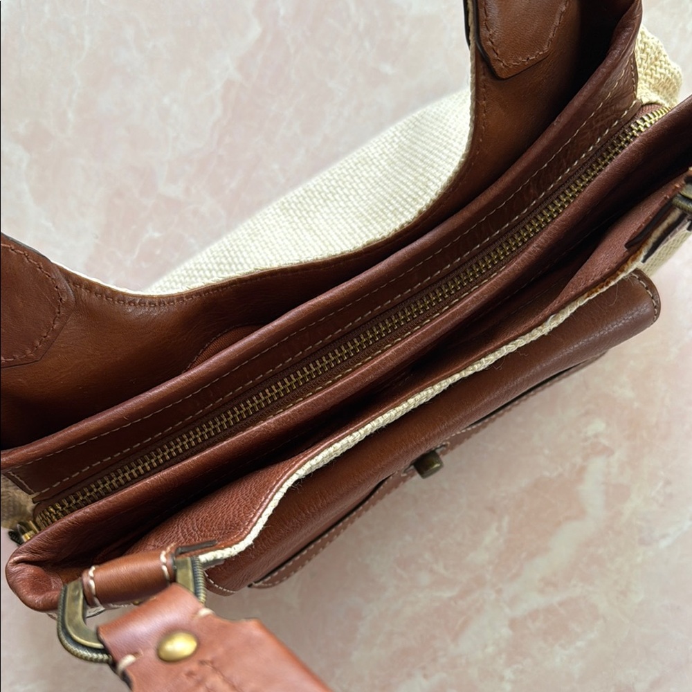 Vintage Cole Haan Brown Leather and Linen Women's Shoulder Bag - Picture 11 of 16